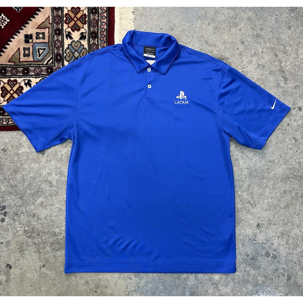 Nike Golf Polo Shirt Dri Fit Blue Men's Large Playstation LATAM 373749 RARE